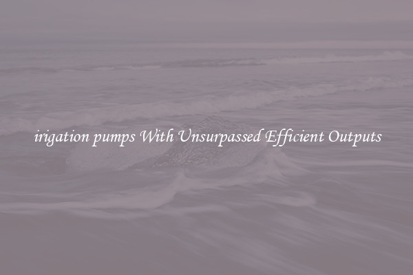 irigation pumps With Unsurpassed Efficient Outputs